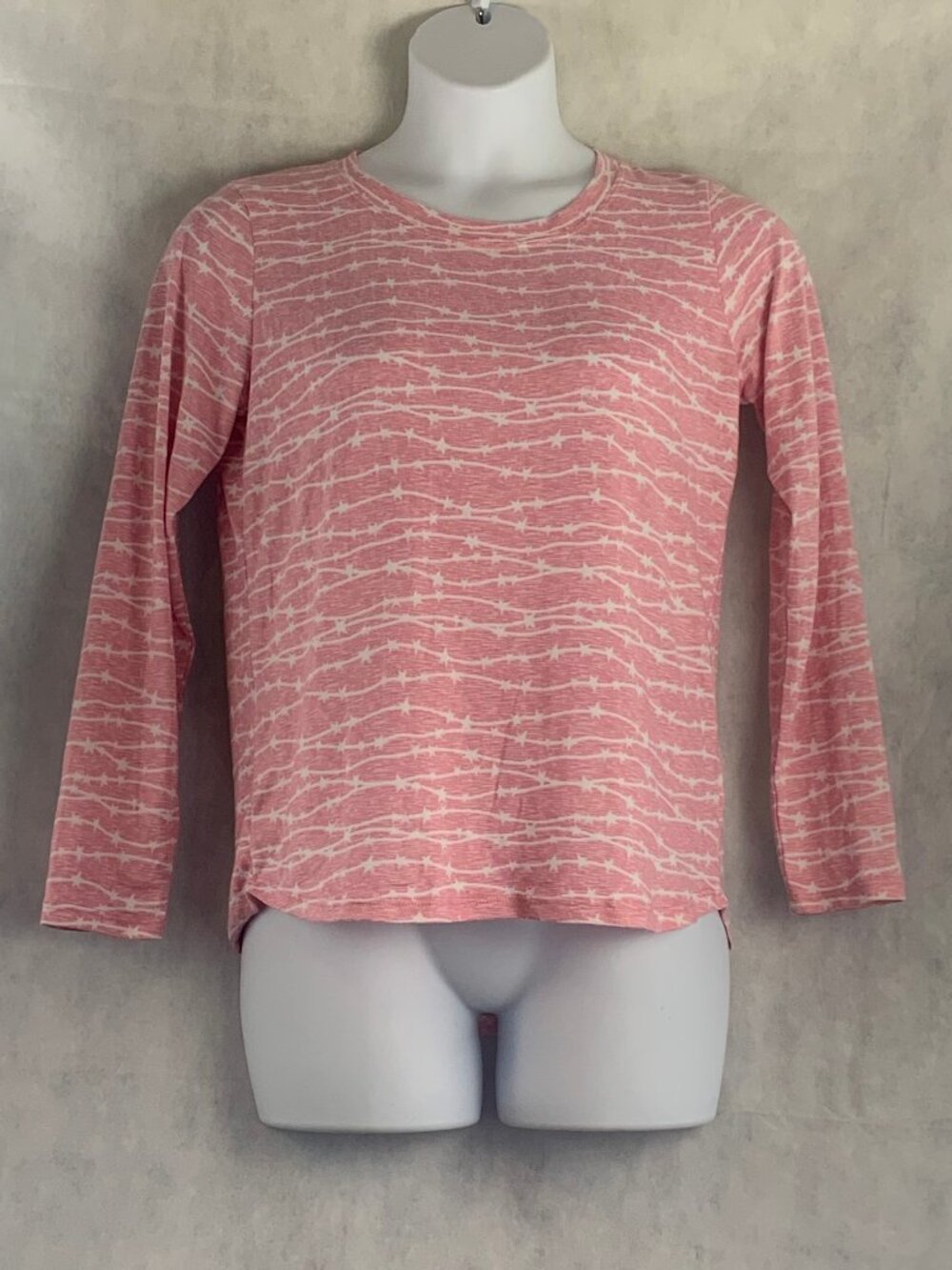 Jaclyn Intimates Women's Soft Knit Lounge Pajama Top, Pink and White, Medium